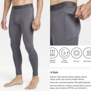 NEW XXL ALL IN MOTION GRAY FITTED MEN'S TIGHTS W/ SIDE POCKET NWT